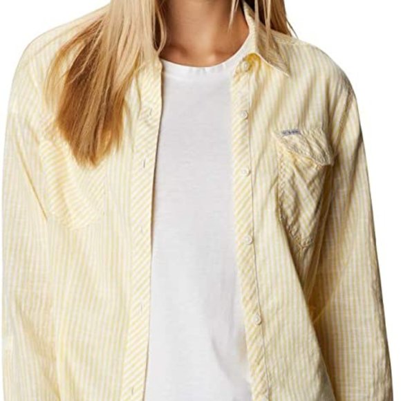 🆕Columbia Women's Camp Henry™ II LS Shirt, Sun Glow Vertical Stripe, Brand NEW - Picture 2 of 7
